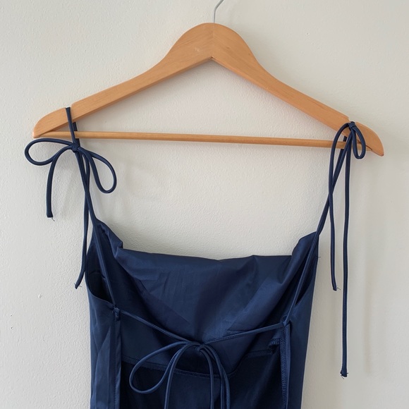 COPY - Zaful Backless Navy Blue Satin Dress - Picture 5 of 5